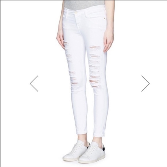 FRAME Le Skinny de Jeanne Ripped Jeans White - Picture 5 of 5